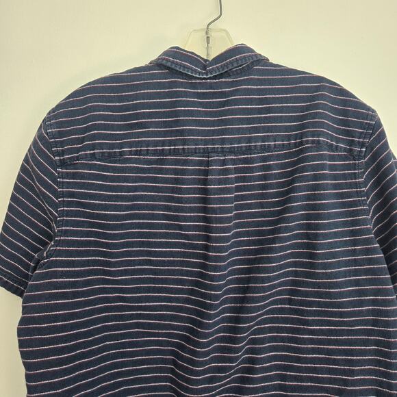 Marine Layer Short Sleeve Mini Stripe Shirt Button Front Casual Navy Men Large - Picture 5 of 8